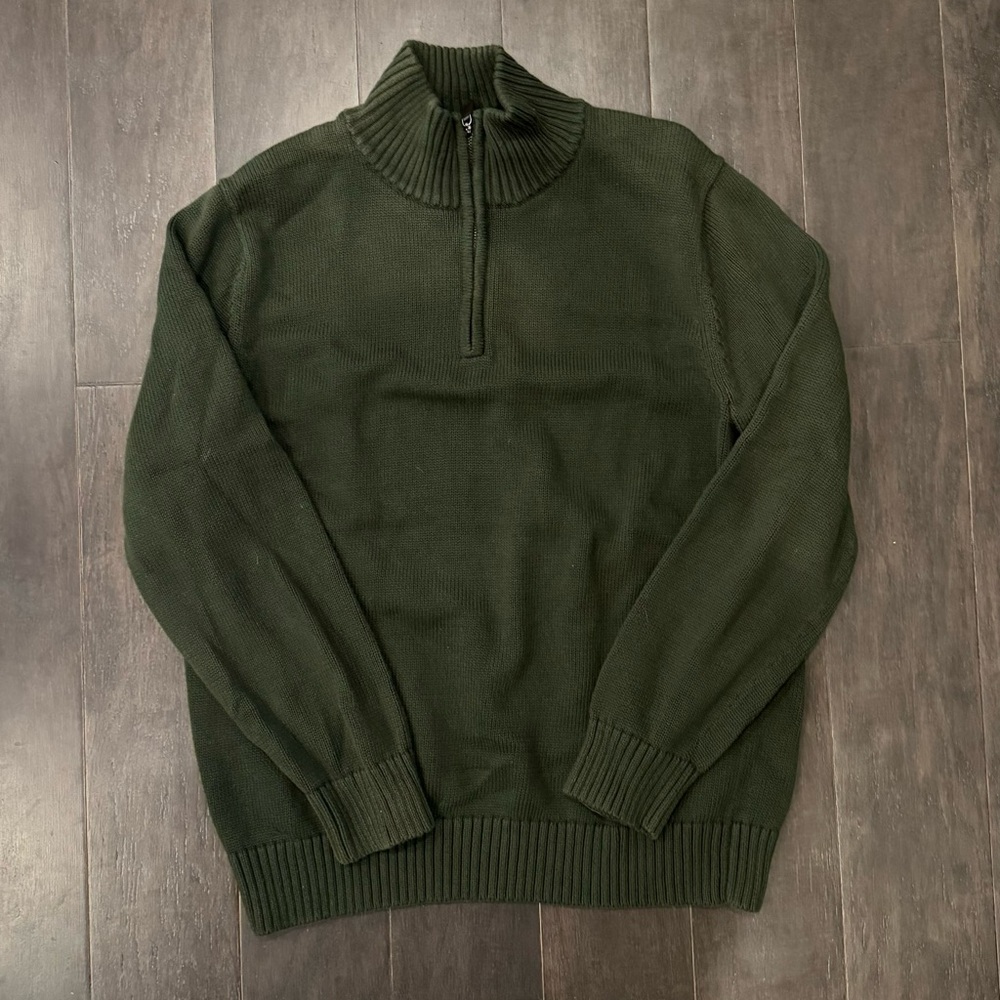 LL Bean Men’s Green 1/4 Zip 100% Cotton Pullover Knit Sweater Size L